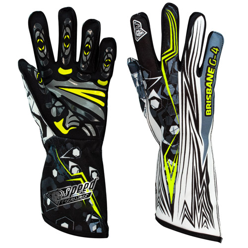 Speed karting gants | BRISBANE G-4 | noir,blanc,neon jaune