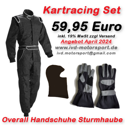 Kartracing Set Overall Handschuhe Sturmhaube