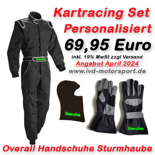 Kartracing Set Personalisiert Overall Handschuhe Sturmhaube